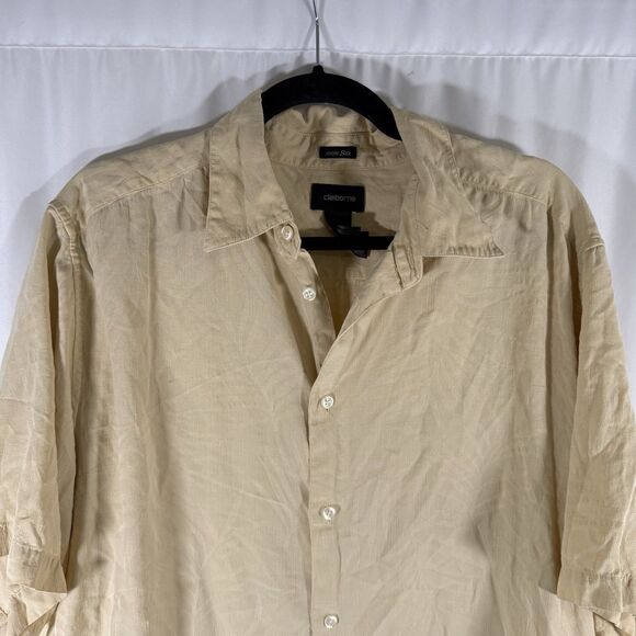 Claiborne Hawaiian 100% Silk Shirt Men's XL Solid Yellow Button Up Short Sleeve - Picture 2 of 10
